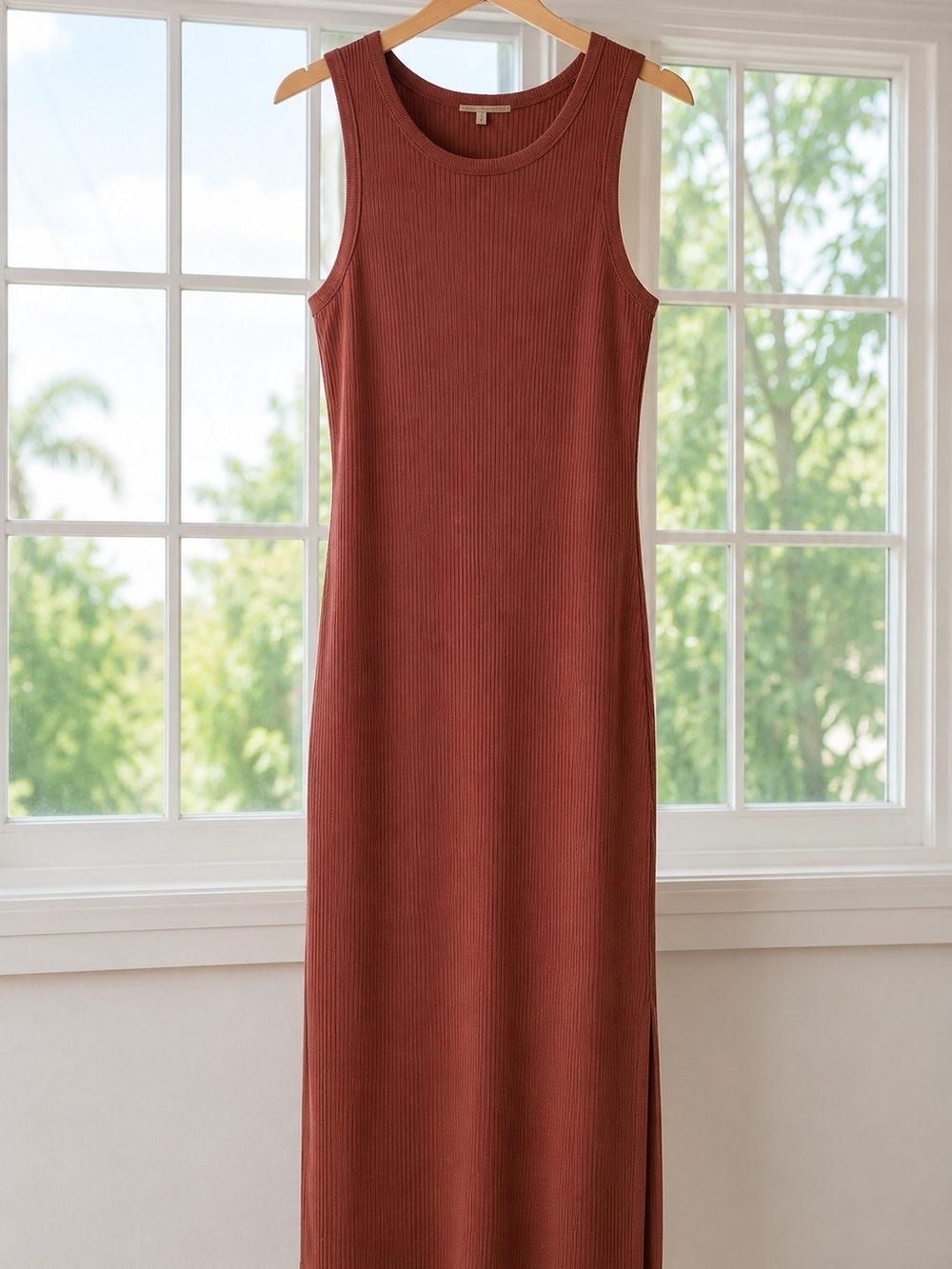 Bluebella Ribbed Sleeveless Maxi Dress in Rust